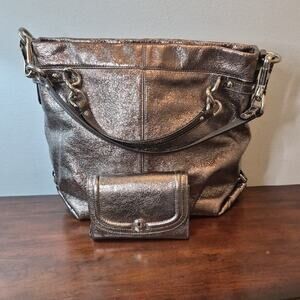 Coach Metallic Bronze Shoulder Bag with Wallet F17165